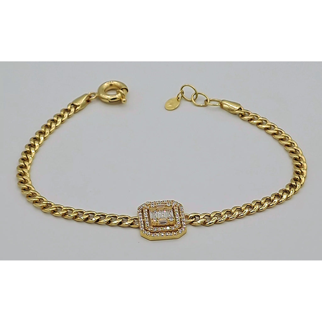 Gourmette Maille Cubaine Or Jaune - Plaque Rectangulaire Pavée – or 18 carats | Tariki