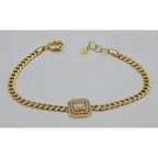 Gourmette Maille Cubaine Or Jaune - Plaque Rectangulaire Pavée – or 18 carats | Tariki