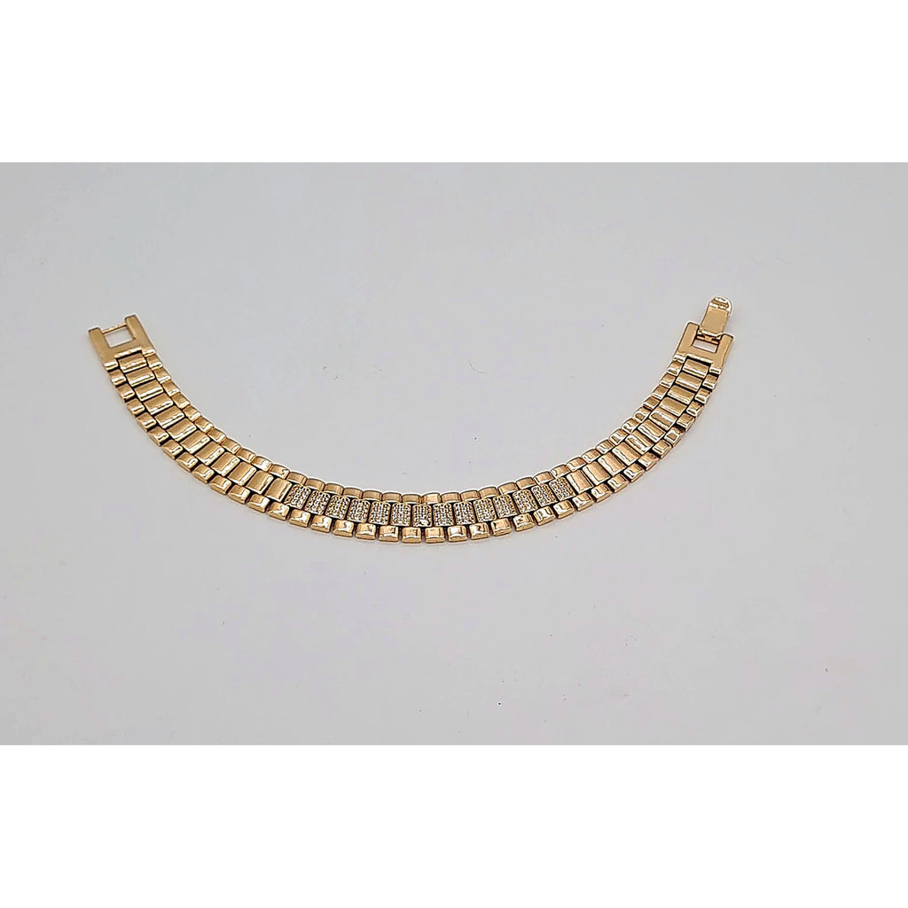 Gourmette Maille Plate Or Rose - Sertie de Pierres – or 18 carats | Tariki