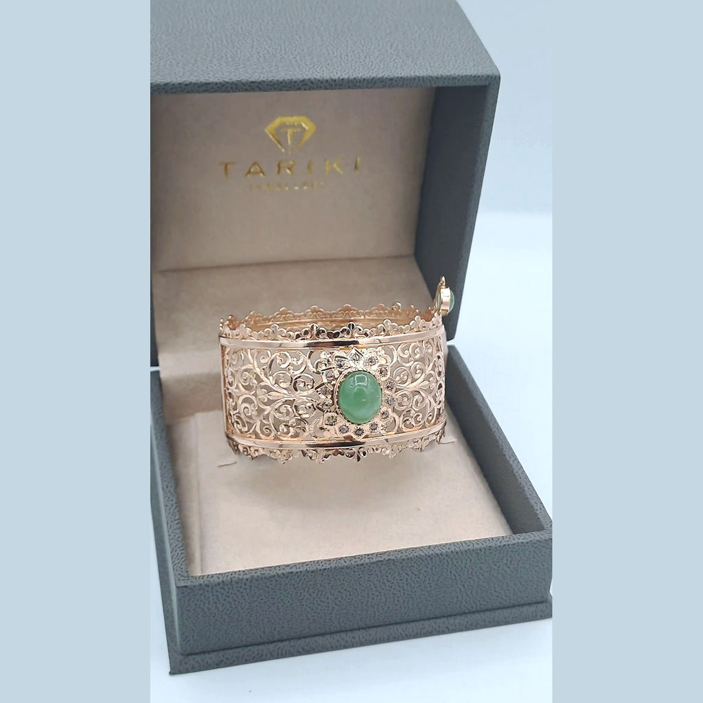 Manchette Large Beldi Ajourée Or Rose - Sertie d'une Pierre Verte – or 18 carats | Tariki