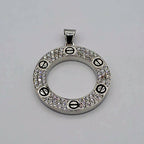 Pendentif Cercle Or Blanc - Pavé de Pierres, Motif Vis – or 18 carats | Tariki