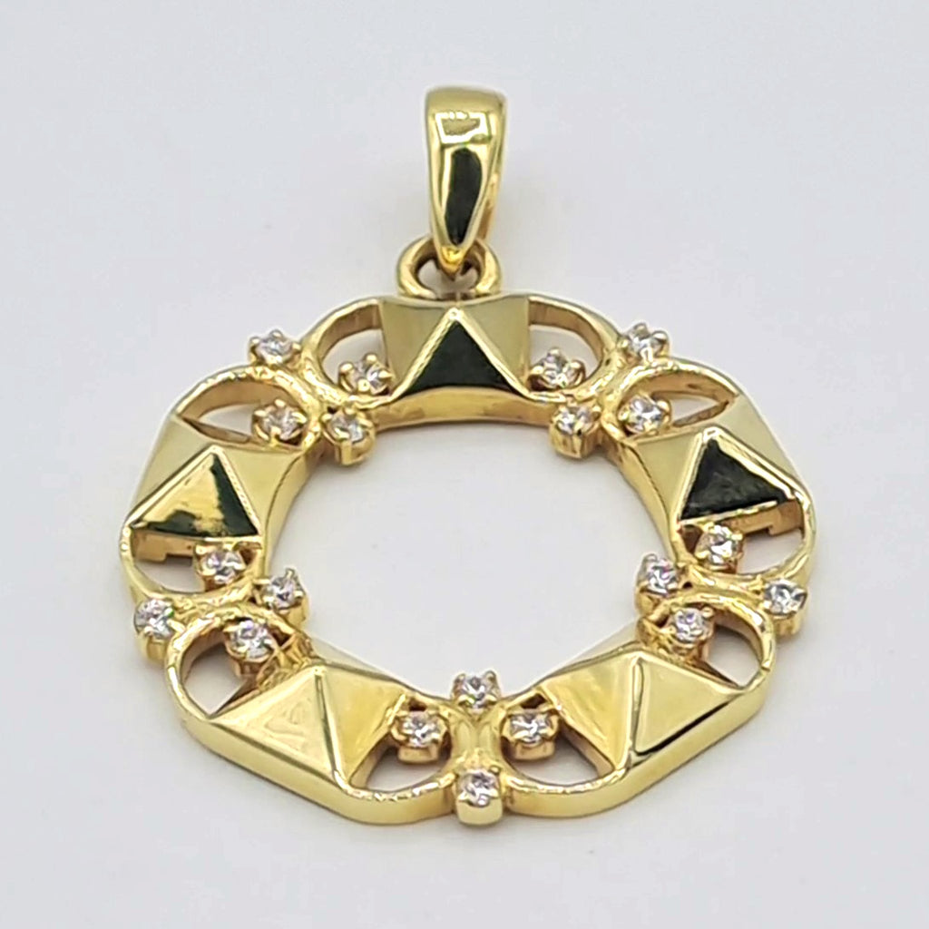 Pendentif Cercle Pyramides Or Jaune - Serti de Pierres – or 18 carats | Tariki
