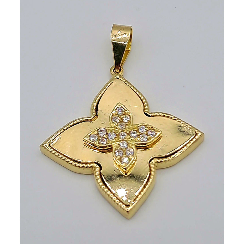 Pendentif Fleur Quatre Pétales Or Jaune - Serti de Pierres – or 18 carats | Tariki