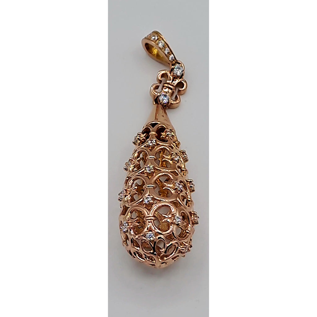 Pendentif Goutte Ajourée et Ciselée Or Rose - Sertie de Pierres – or 18 carats | Tariki