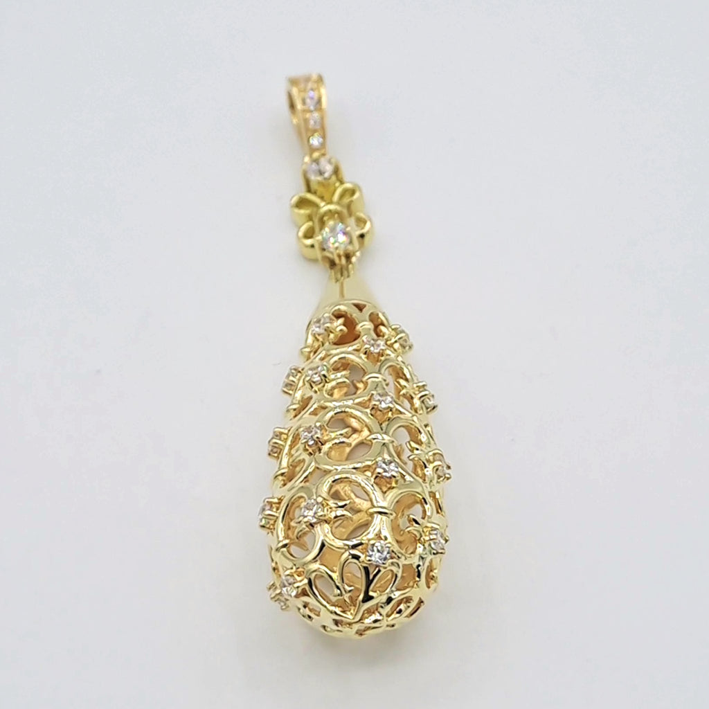 Pendentif Goutte Ajourée Or Jaune - Sertie de Pierres – or 18 carats | Tariki