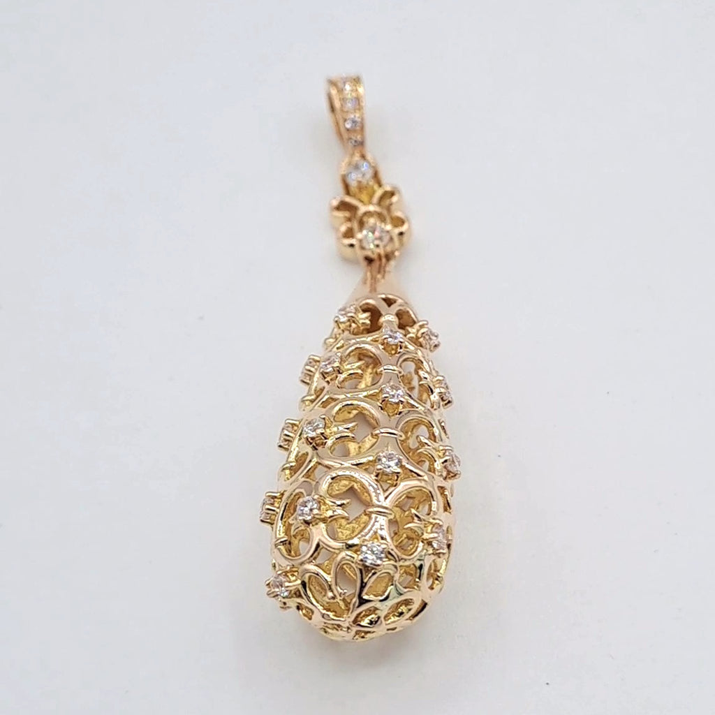 Pendentif Goutte Ajourée Or Rose - Sertie de Pierres – or 18 carats | Tariki