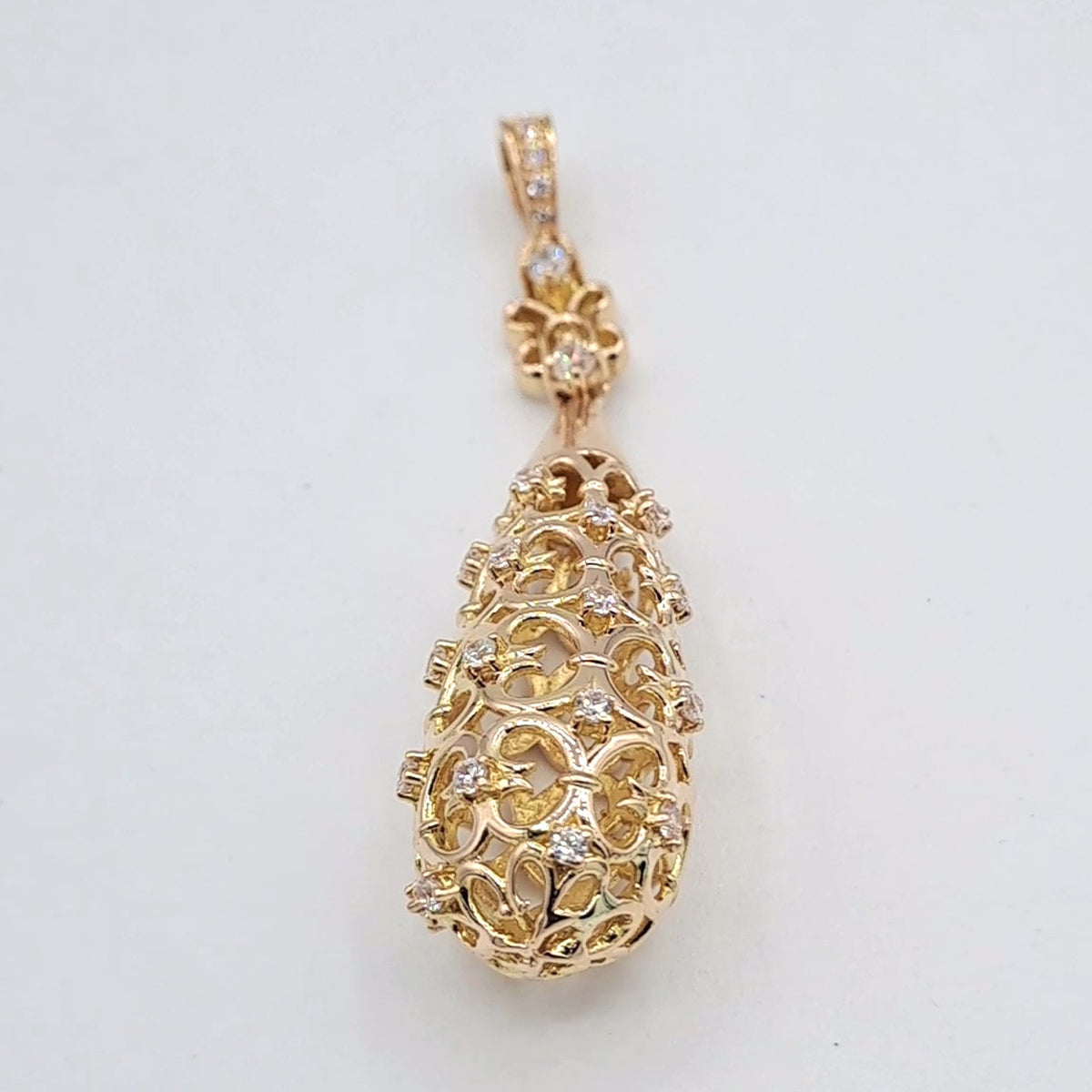 Pendentif Goutte Ajourée Or Rose - Sertie de Pierres – or 18 carats | Tariki