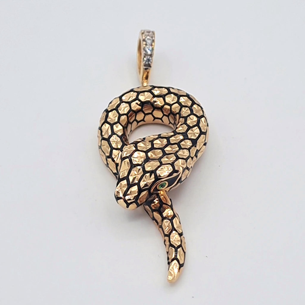 Pendentif Serpent Enroulé Or Rose - Émaillé Noir Serti – or 18 carats | Tariki
