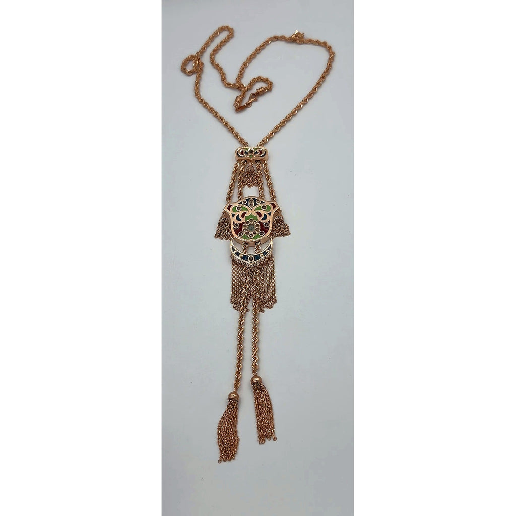Sautoir Beldi Or Rose - Pendentif Rosace Serti, Pompons – or 18 carats | Tariki