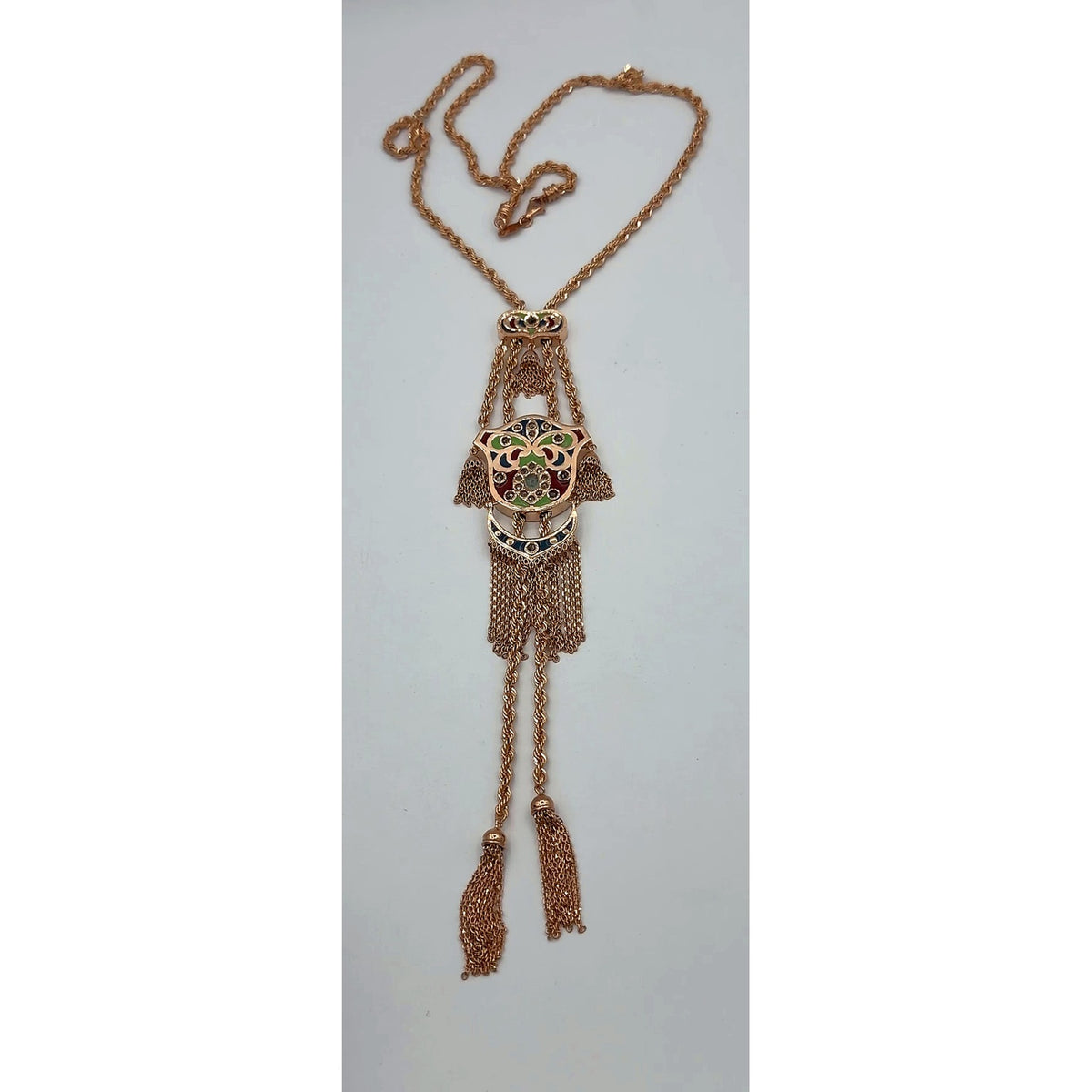 Sautoir Beldi Or Rose - Pendentif Rosace Serti, Pompons – or 18 carats | Tariki