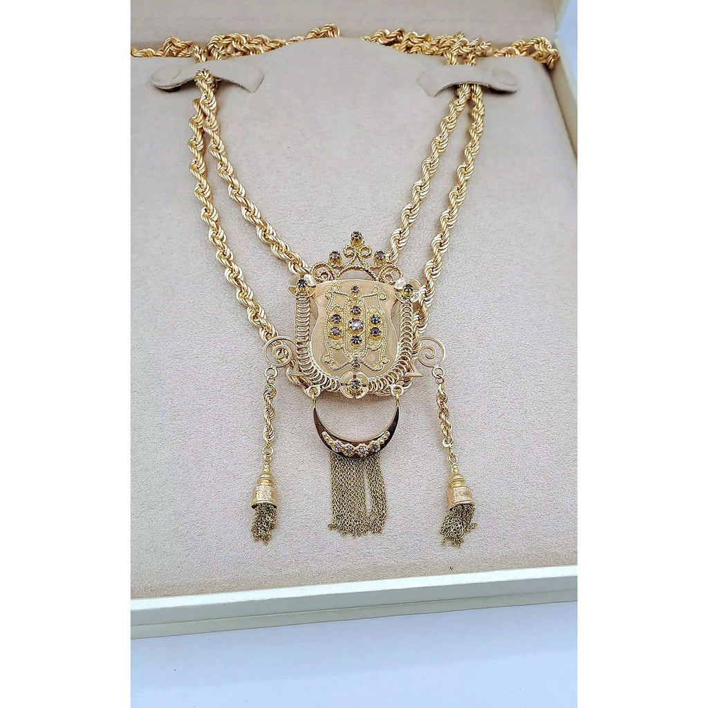 Sautoir Boulhya Double Corde Or Rose - Pendentif Serti, Pompons – or 18 carats | Tariki