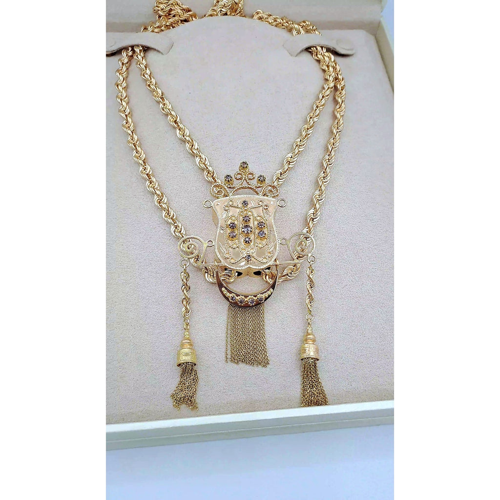 Sautoir Boulhya Double Corde Or Rose - Pendentif Serti, Pompons – or 18 carats | Tariki