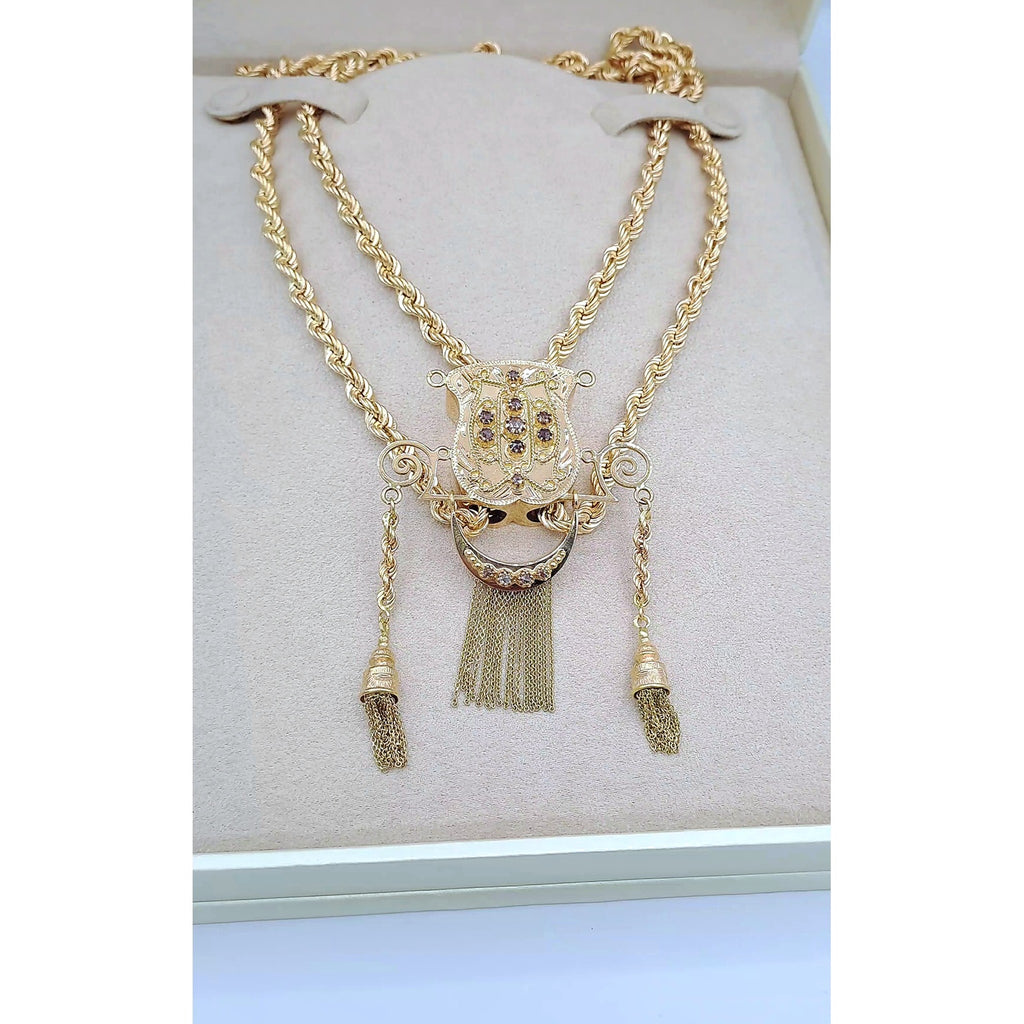 Sautoir Boulhya Double Corde Or Rose - Pendentif Serti, Pompons – or 18 carats | Tariki