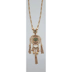 Sautoir Boulhya Or Rose - Pendentif Ajouré Serti, Pierre Verte, Pompons – or 18 carats | Tariki