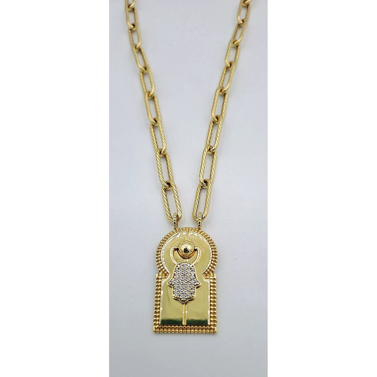 Sautoir Maillons Or Jaune - Pendentif Porte Marocaine Sertie – or 18 carats | Tariki