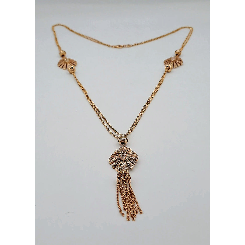 Sautoir Or Rose - Pendentif Éventail à Franges Serti – or 18 carats | Tariki