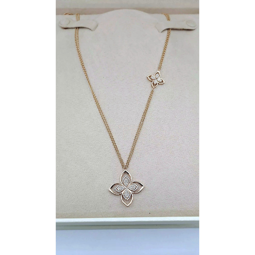 Sautoir Or Rose - Pendentif Fleur Sertie et Fleur en Station – or 18 carats | Tariki