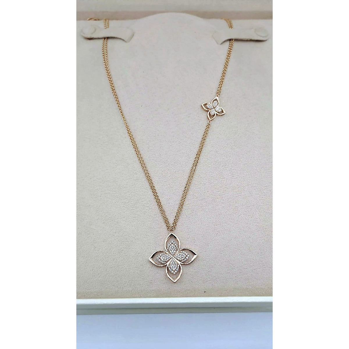 Sautoir Or Rose - Pendentif Fleur Sertie et Fleur en Station – or 18 carats | Tariki