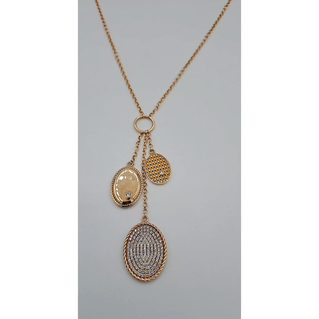Sautoir Or Rose - Trois Médailles Ovales Serties et Ciselées – or 18 carats | Tariki